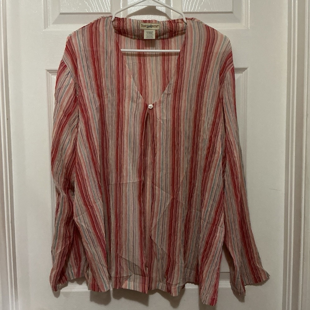 Travel Smith Women's Wrap Over Shirt XL Vibrant Stripes